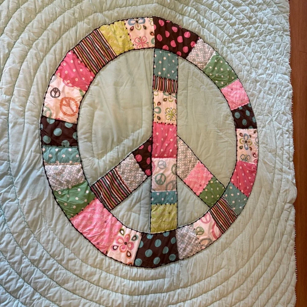 Pottery Barn Quilt Comforter Matching Set Peace Sign Sham Twin Patchwork Boho